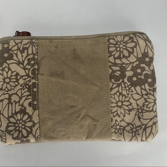 Wristlet Clutch Repurposed Military Tent & Leather - Picture 2 of 7